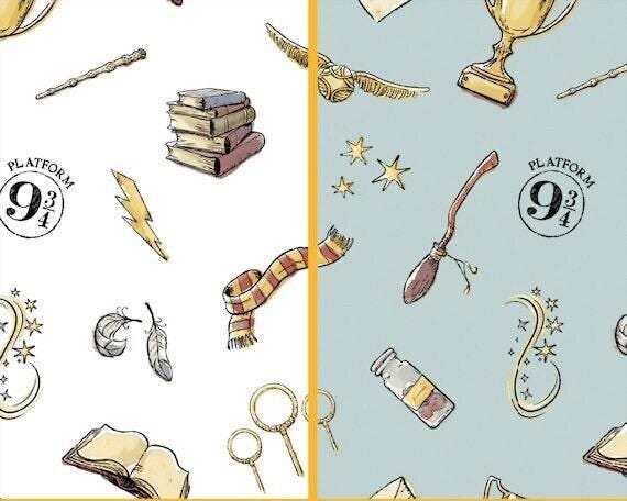 Harry Potter 100% polyester Fabric by the Yard - Watercolor Collection hedwig quidditch deathly hallows Oddities Harry Potter crest
