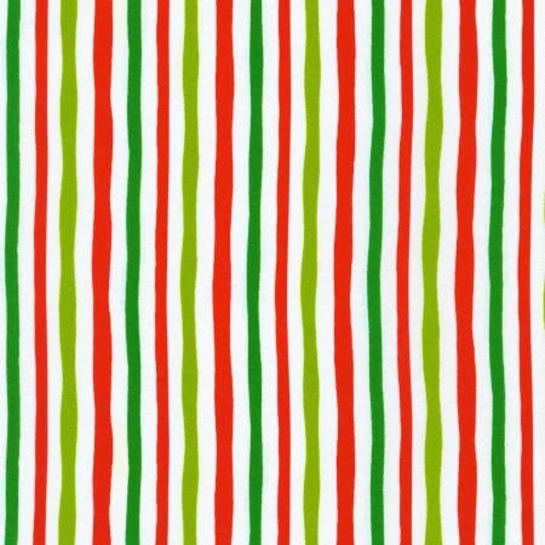 Grinch Christmas Fabric: Dr. Seuss Red & Green Stripes, Linen Look