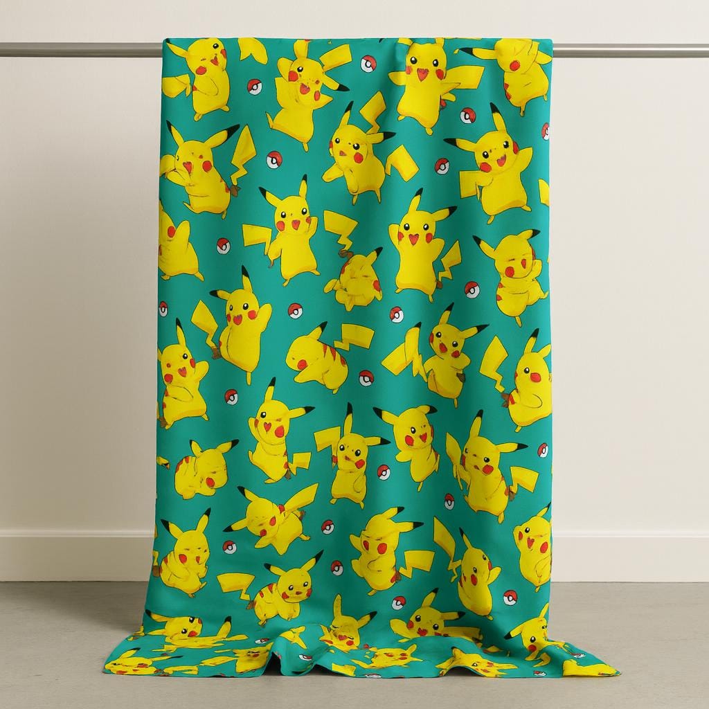 Pokemon inspired Anime Linen Look Polyester Fabric: Soft Texture, 44" Wide - Sewing & Quilting