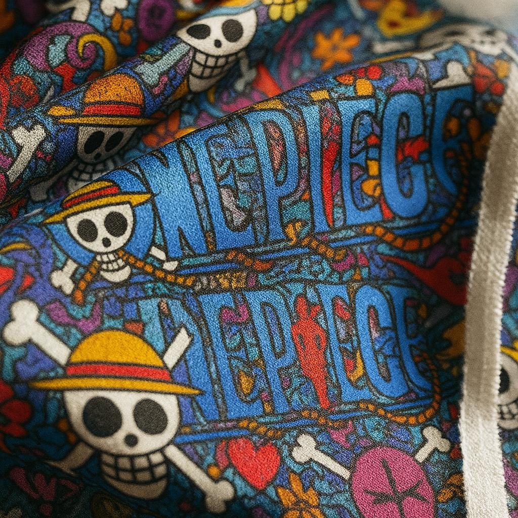 Anime Pirate Skull Fabric: Linen-Look Polyester for Sewing and craft making