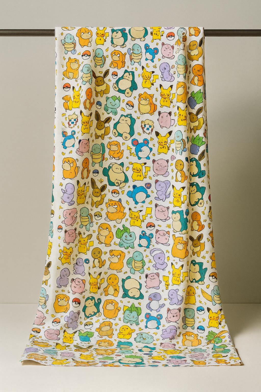 Pokemon Inspired Linen-Look Fabric by the Yard – 44" Wide Soft 100% Polyester (120–130gsm), Anime Cartoon Print, White Base Fabric