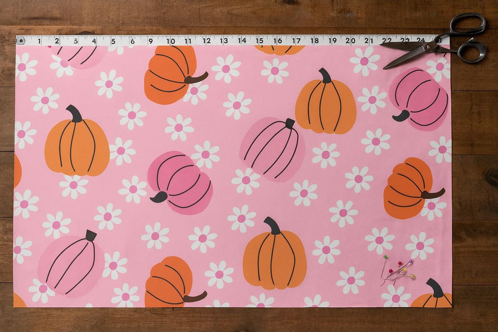 Pink Halloween Pumpkin Fabric: Linen-Look Polyester Sewing & Quilting