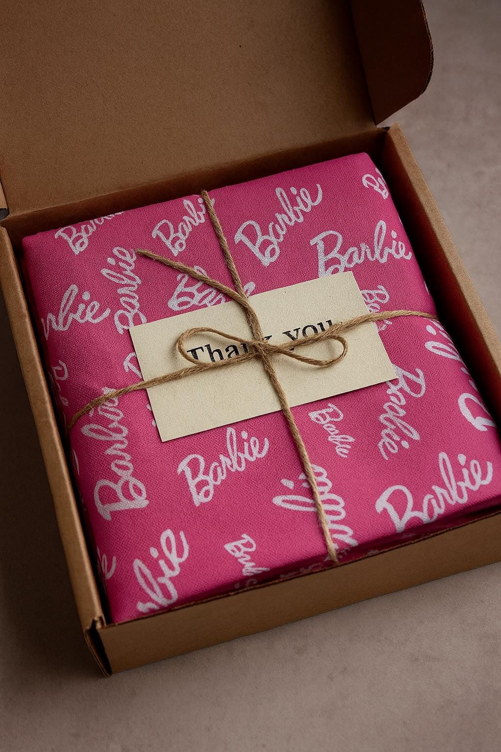 Barbie Fabric: Hot Pink Logo Text, Pink Linen-Look Polyester, 44" Wide