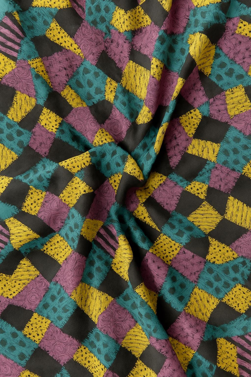 Nightmare Before Christmas Fabric: Sally Patchwork Print, Halloween Polyester Linen