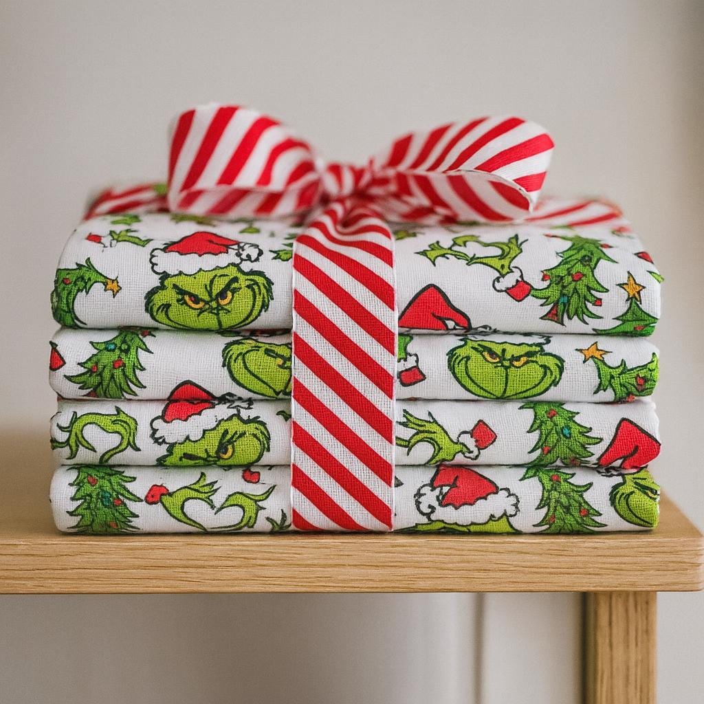 Grinch Christmas Fabric: Linen Look Polyester, Holiday Sewing Fabric