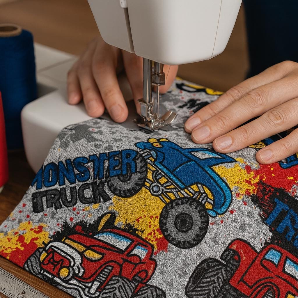 Monster jam Fabric: Linen-Look Polyester, Brown Dirt Print, 44" Wide