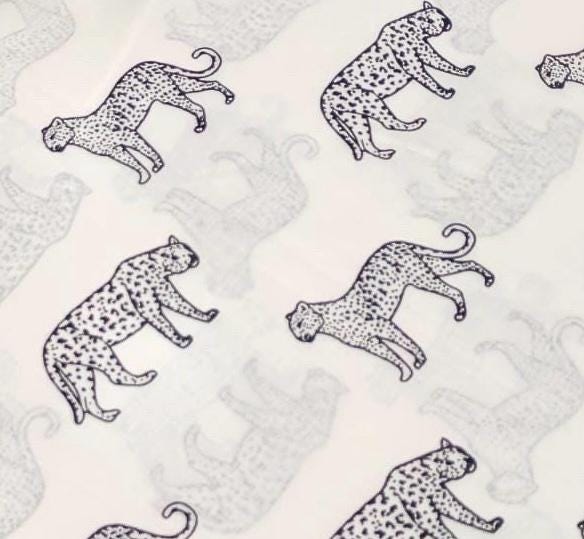 Leopard Cheetah print fabric by the yard- Black & white Animal safari fabric for Quilting sewing