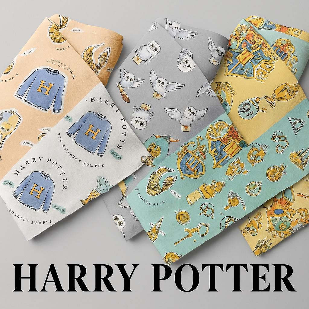 Harry Potter 100% polyester Fabric by the Yard - Watercolor Collection hedwig quidditch deathly hallows Oddities Harry Potter crest
