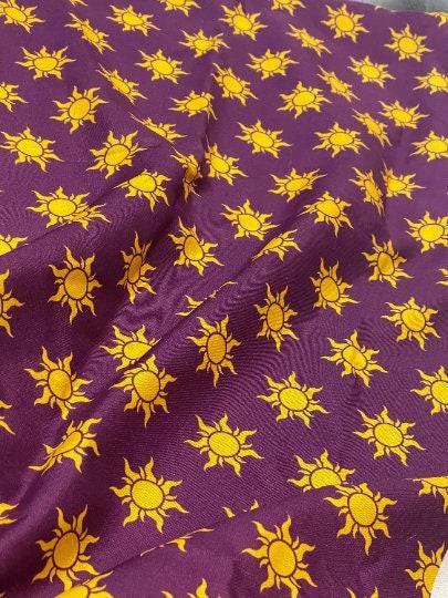 Purple Tangled Sun Print Linen-Look Polyester Fabric: 44" Wide, Kids Apparel