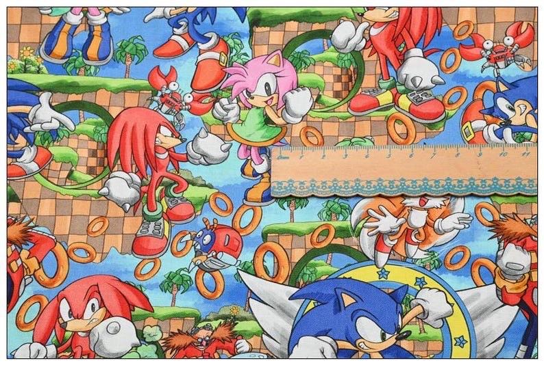 Sonic the Hedgehog Fabric: Comic Strip Polyester Material - By The Yard, Cartoon game Anime fabric
