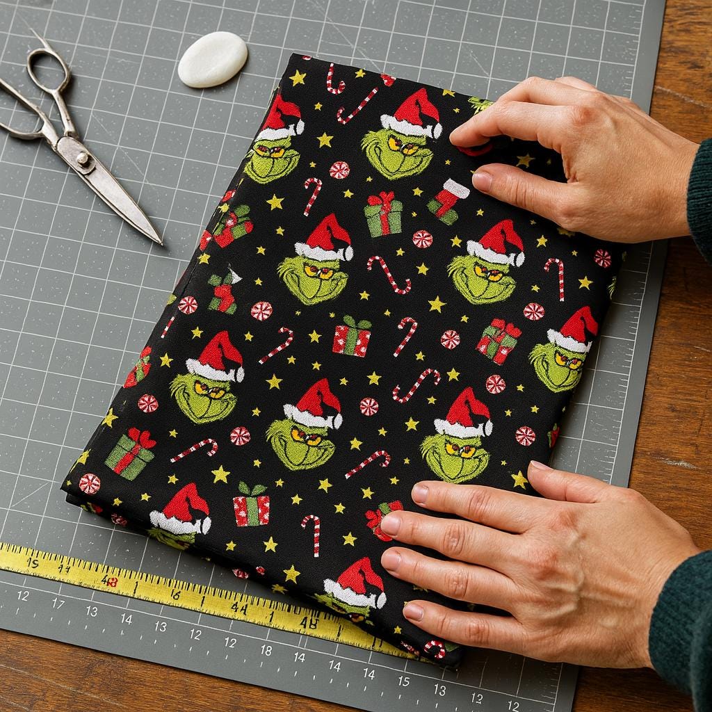Grinch Whoville Christmas Fabric: Linen-Look Polyester for Sewing & Quilting