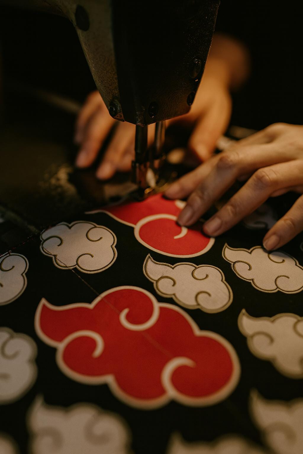 Anime Cloud Polyester Linen-Look Fabric - Black Red | 44 in Wide | Sold by the Yard | Cosplay, Quilting, Craft & Décor Material