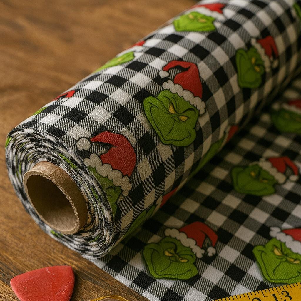Grinch Whoville Christmas Fabric: Linen-Look Polyester, Quilting & Decor