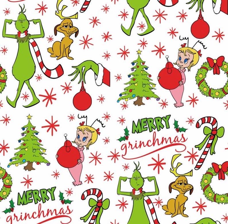 Grinch Christmas Linen-Look Polyester Fabric: Holiday Sewing, Quilting By The Half Yard Anime Fabric