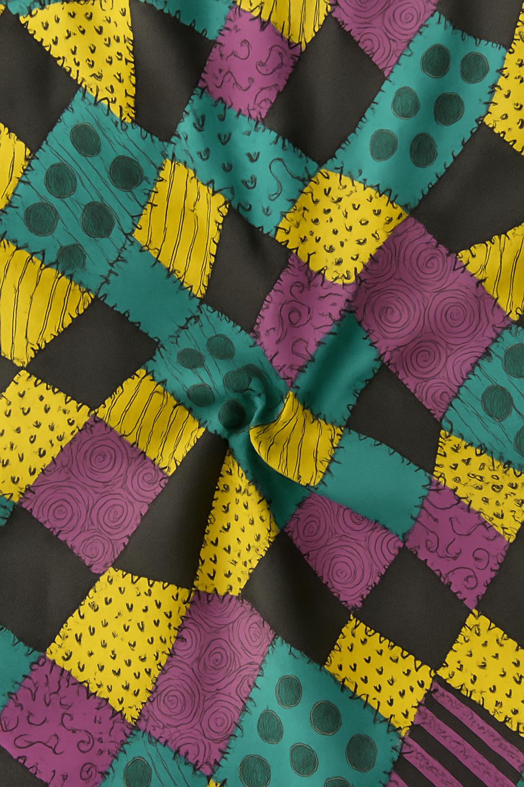 Nightmare Before Christmas Fabric: Sally Patchwork Print, Halloween Polyester Linen