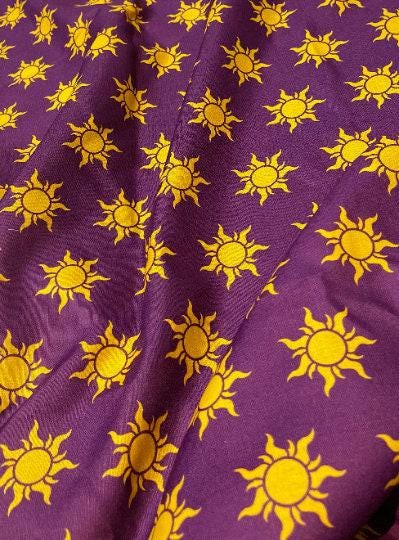 Purple Tangled Sun Print Linen-Look Polyester Fabric: 44" Wide, Kids Apparel