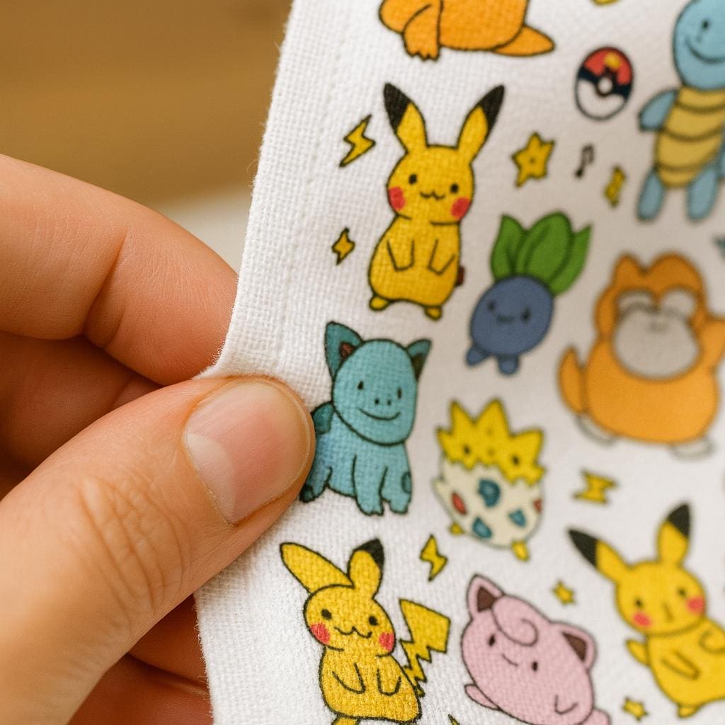 Pokemon Inspired Linen-Look Fabric by the Yard – 44" Wide Soft 100% Polyester (120–130gsm), Anime Cartoon Print, White Base Fabric