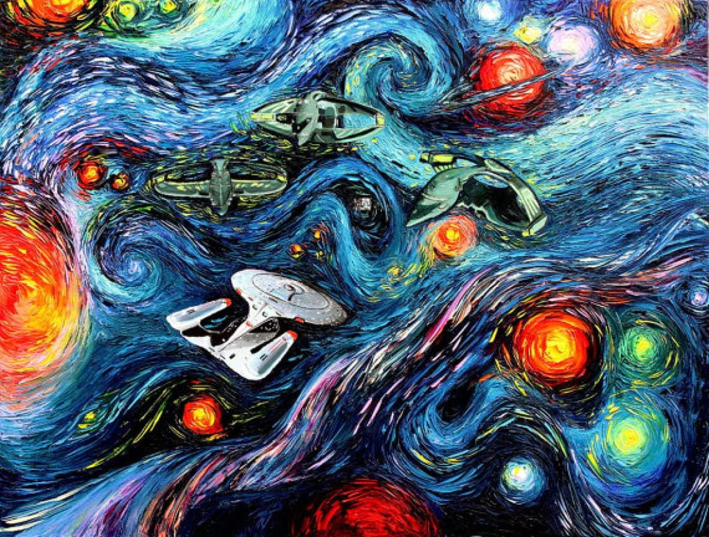 Star Trek Galaxy Fabric: Van Gogh Swirl Space Print - Polyester fabric by the yard