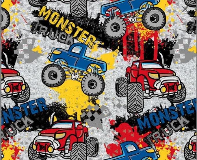 Monster jam Fabric: Linen-Look Polyester, Brown Dirt Print, 44" Wide