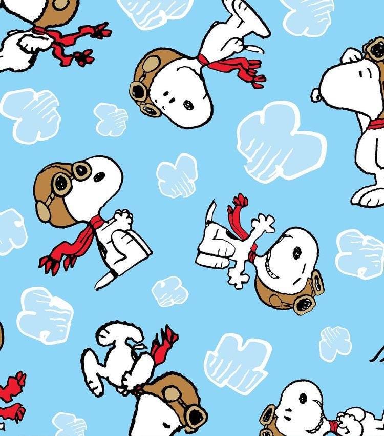 Snoopy Cartoon Fabric: Blue Linen-Look Polyester for Sewing & Quilting