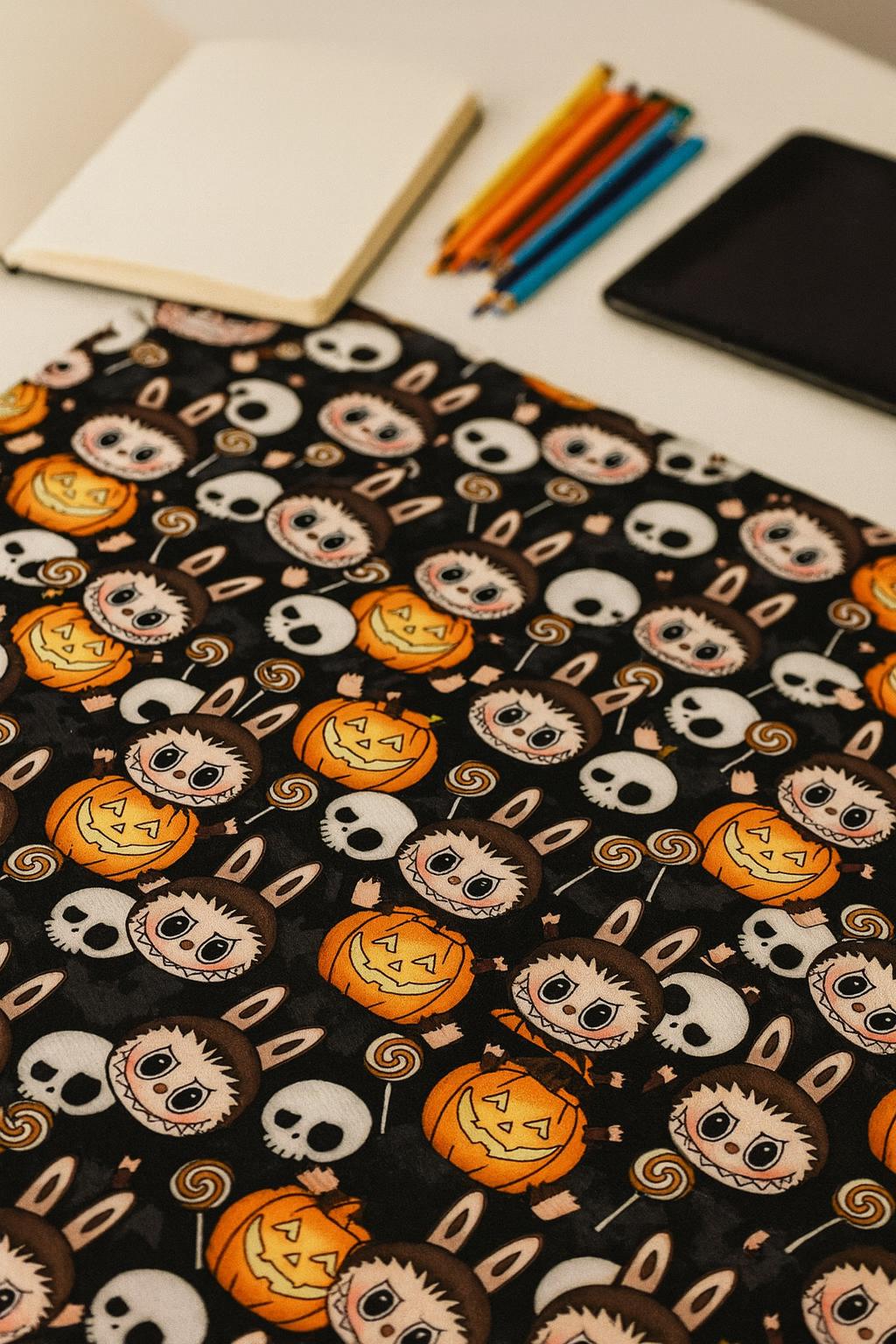 Labubu Halloween Fabric: Kawaii Monster Bunny Print - Polyester Linen