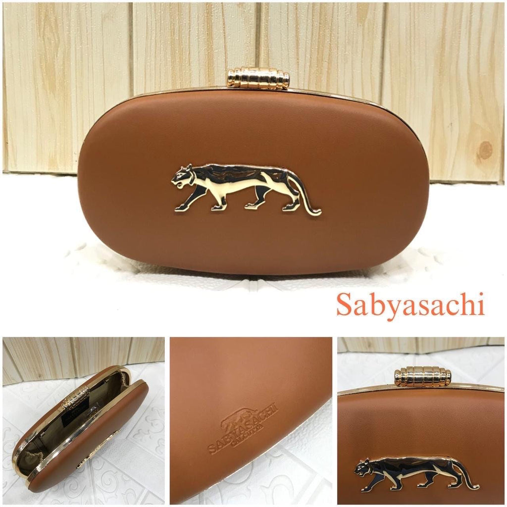 Sabyasachi Inspired designer Evening Clutch: Gold Panther, Detachable Chain bollywood style handbag, cocktail clutch