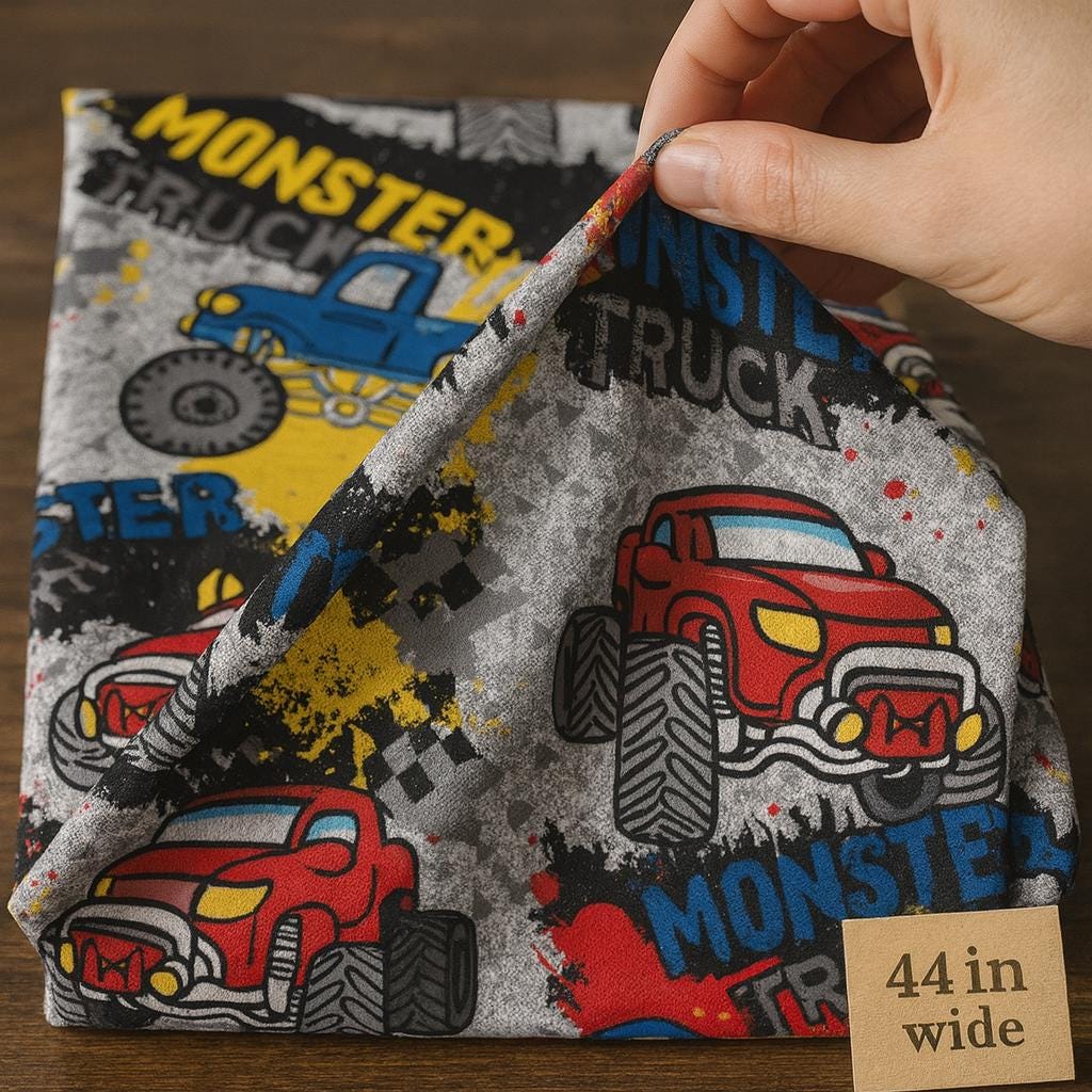 Monster jam Fabric: Linen-Look Polyester, Brown Dirt Print, 44" Wide