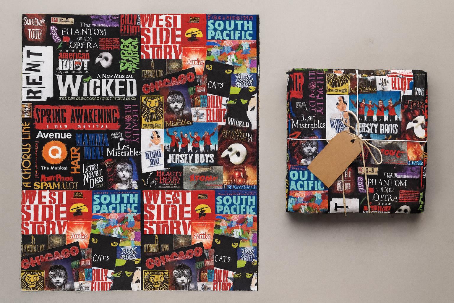 Broadway Musicals Collage Fabric: Linen-Look Polyester, Costumes, Quilting