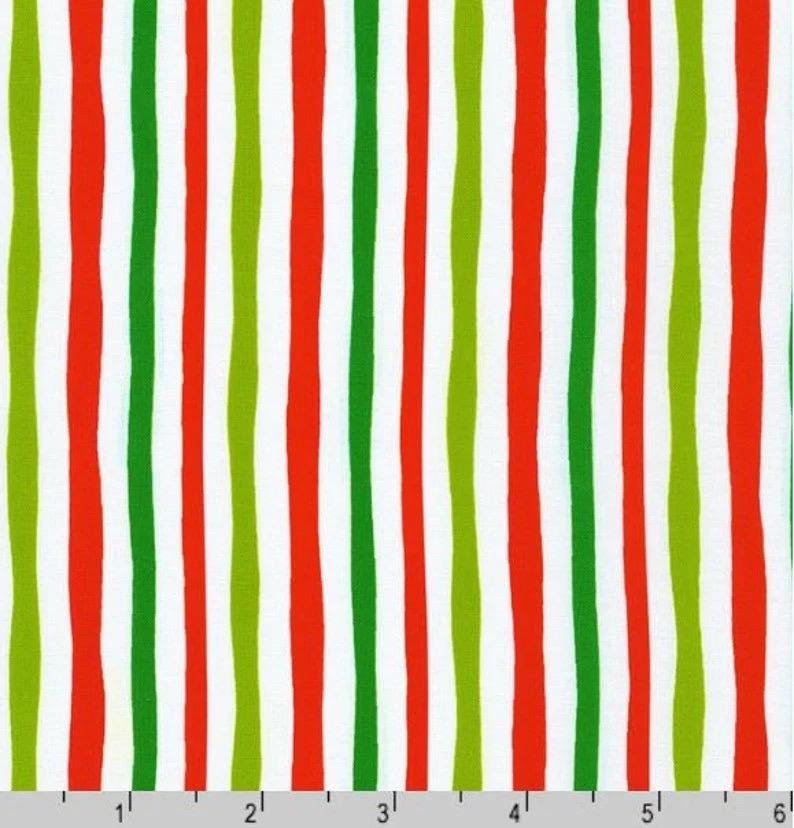 Grinch Christmas Fabric: Dr. Seuss Red & Green Stripes, Linen Look