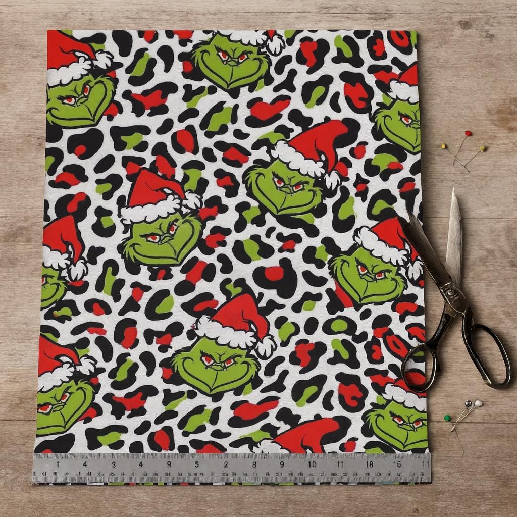 Grinch Whoville Christmas Fabric: Linen-Look Polyester, Holiday Decor