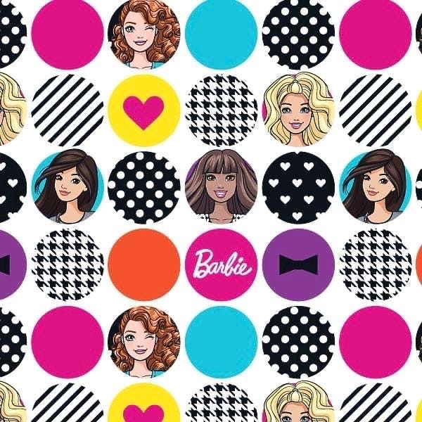 Barbie Icons Fabric: Pink on White Linen-Look Polyester - Quilting & Apparel