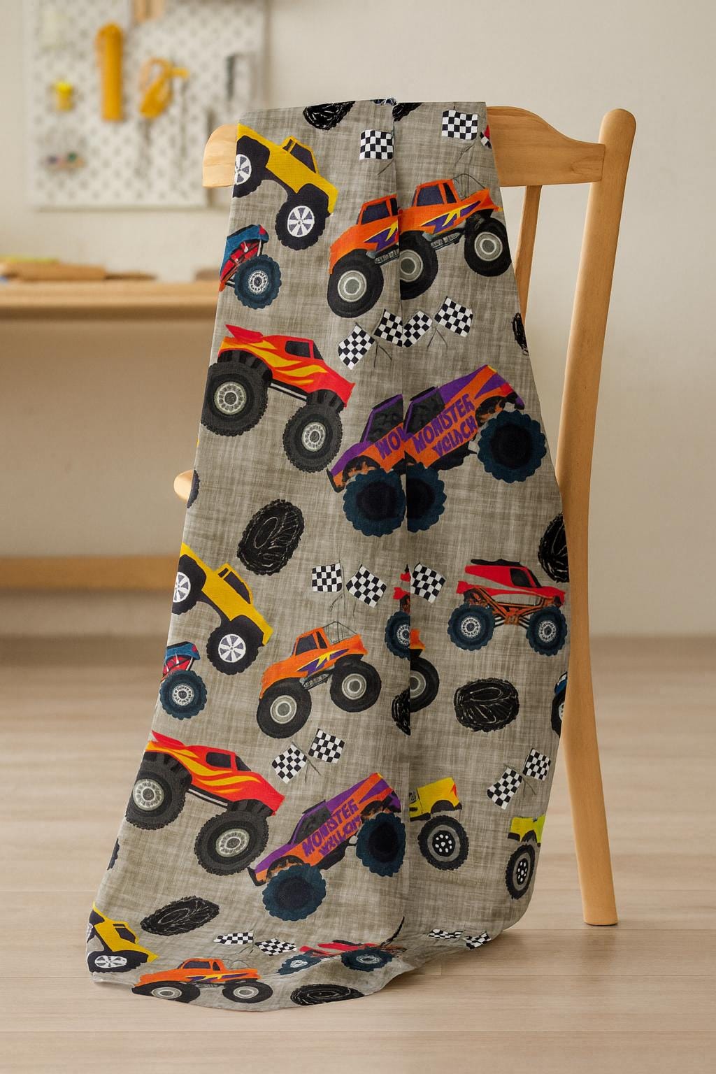 Monster Jam  Fabric: Linen-Look Polyester, Brown Dirt Print, 44" Wide