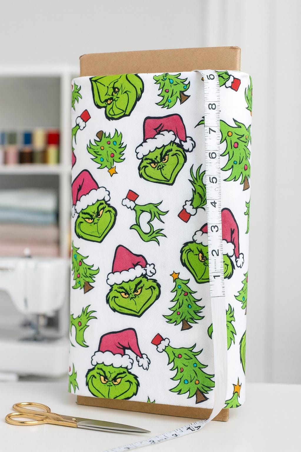 Grinch Christmas Fabric: Linen Look Polyester, Holiday Sewing Fabric