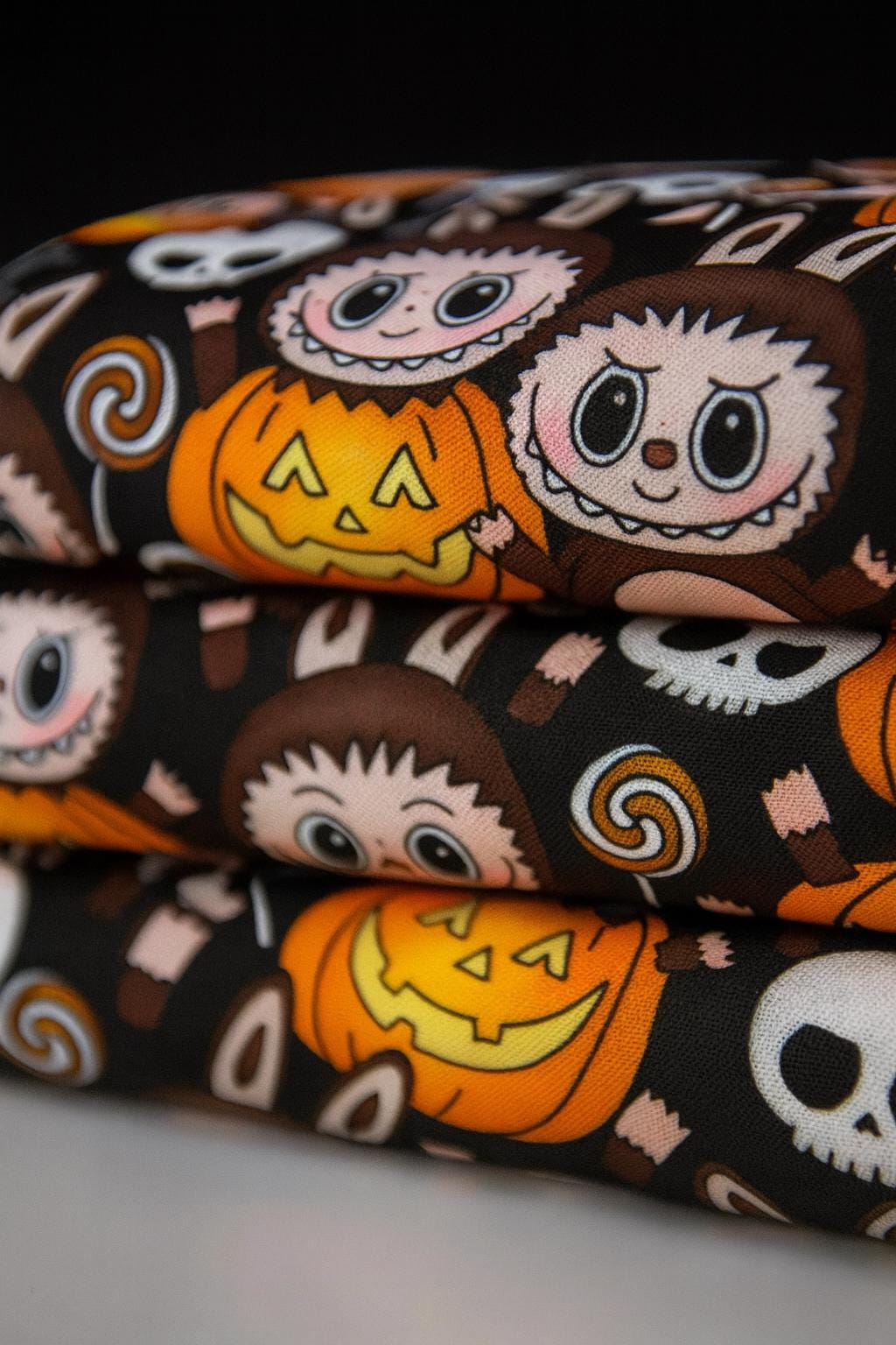Labubu Halloween Fabric: Kawaii Monster Bunny Print - Polyester Linen