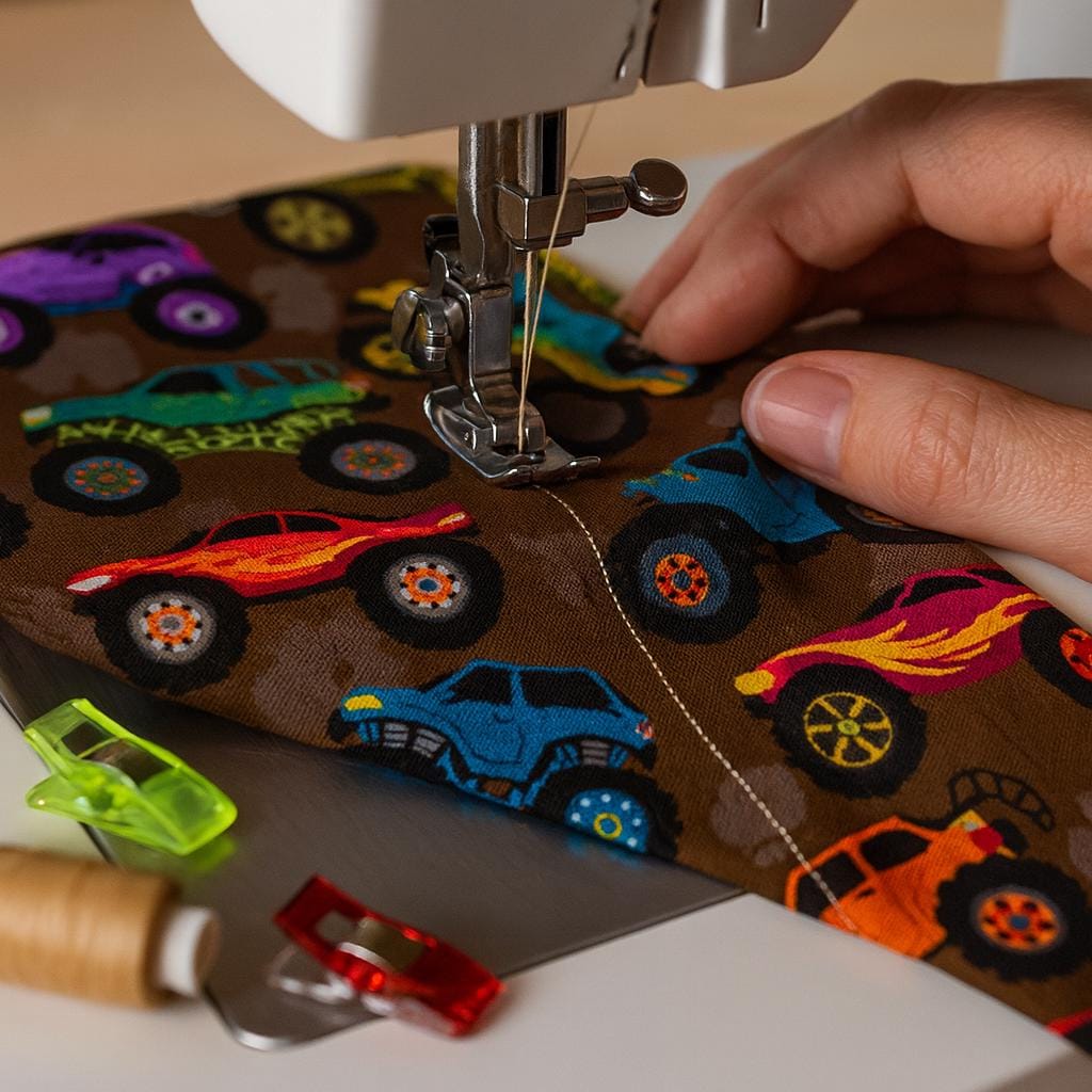 Monster Truck Fabric: Linen-Look Polyester, Brown Dirt Print, 44" Wide