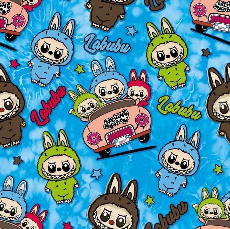 Labubu Monster Doll Fabric: Kawaii Anime Polyester, Halloween Theme