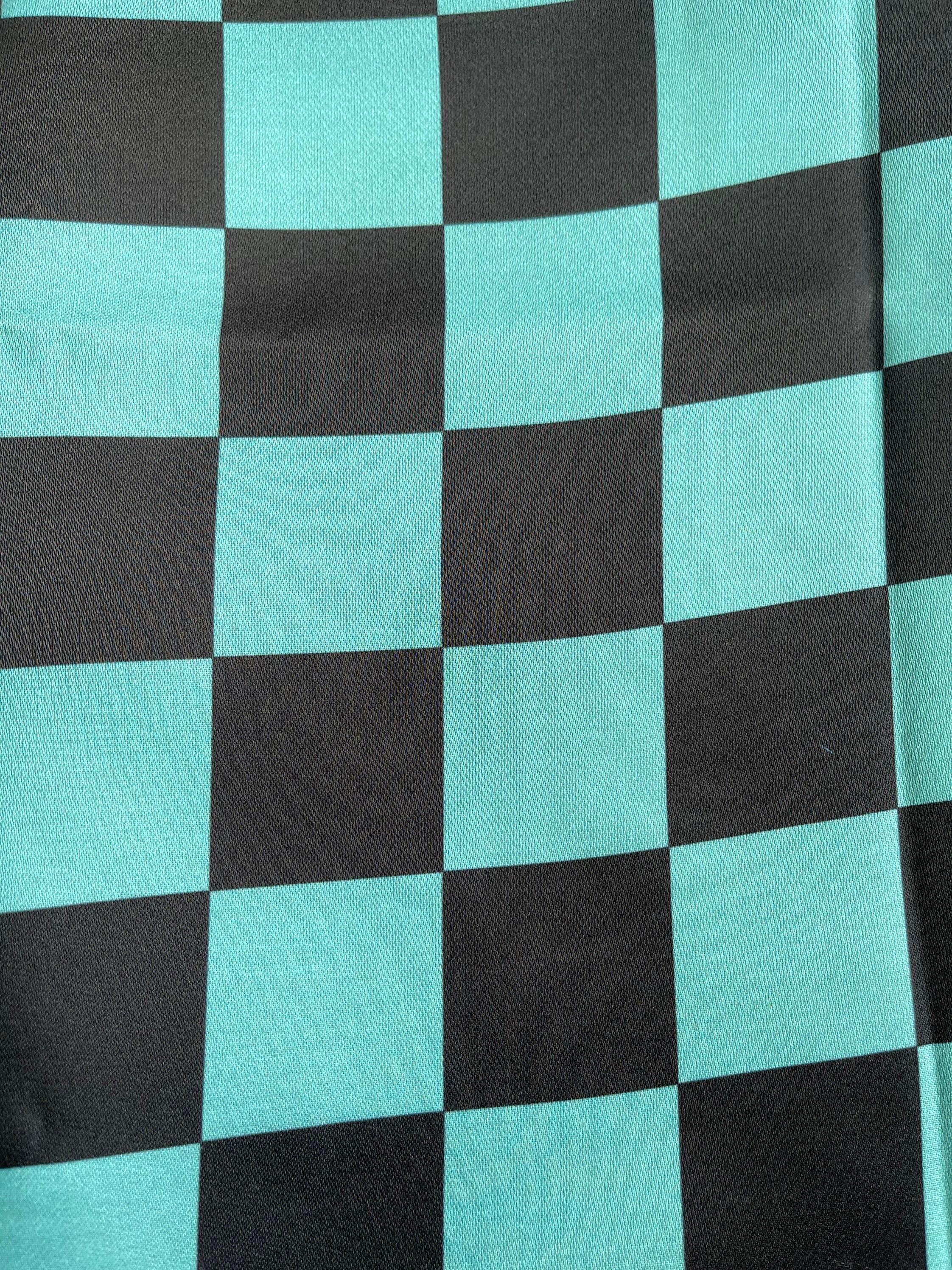 Anime Demon-Slaying Fabric: Black Blue Checkered Polyester fabric