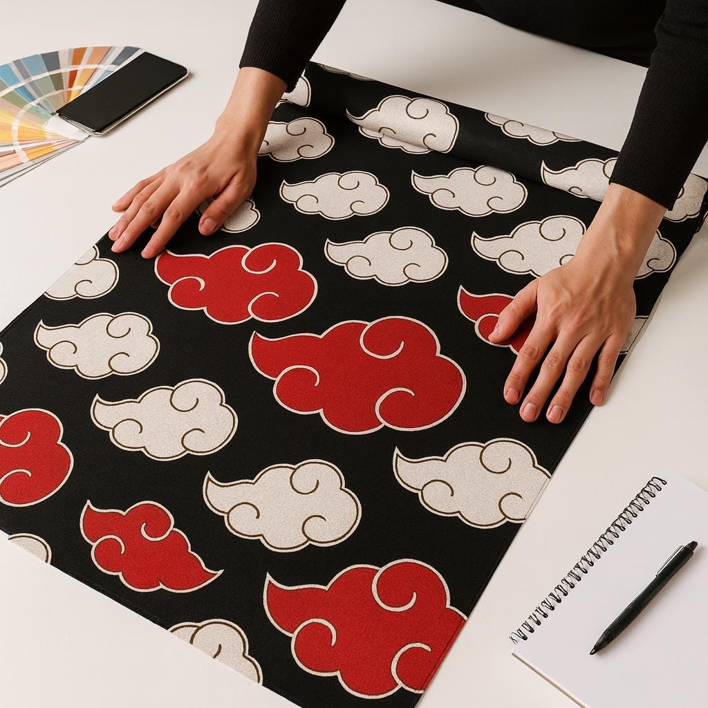 Anime Cloud Polyester Linen-Look Fabric - Black Red | 44 in Wide | Sold by the Yard | Cosplay, Quilting, Craft & Décor Material