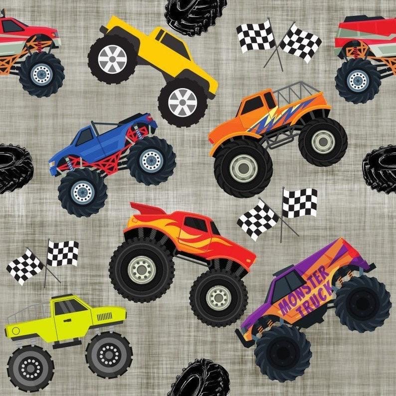 Monster Jam  Fabric: Linen-Look Polyester, Brown Dirt Print, 44" Wide