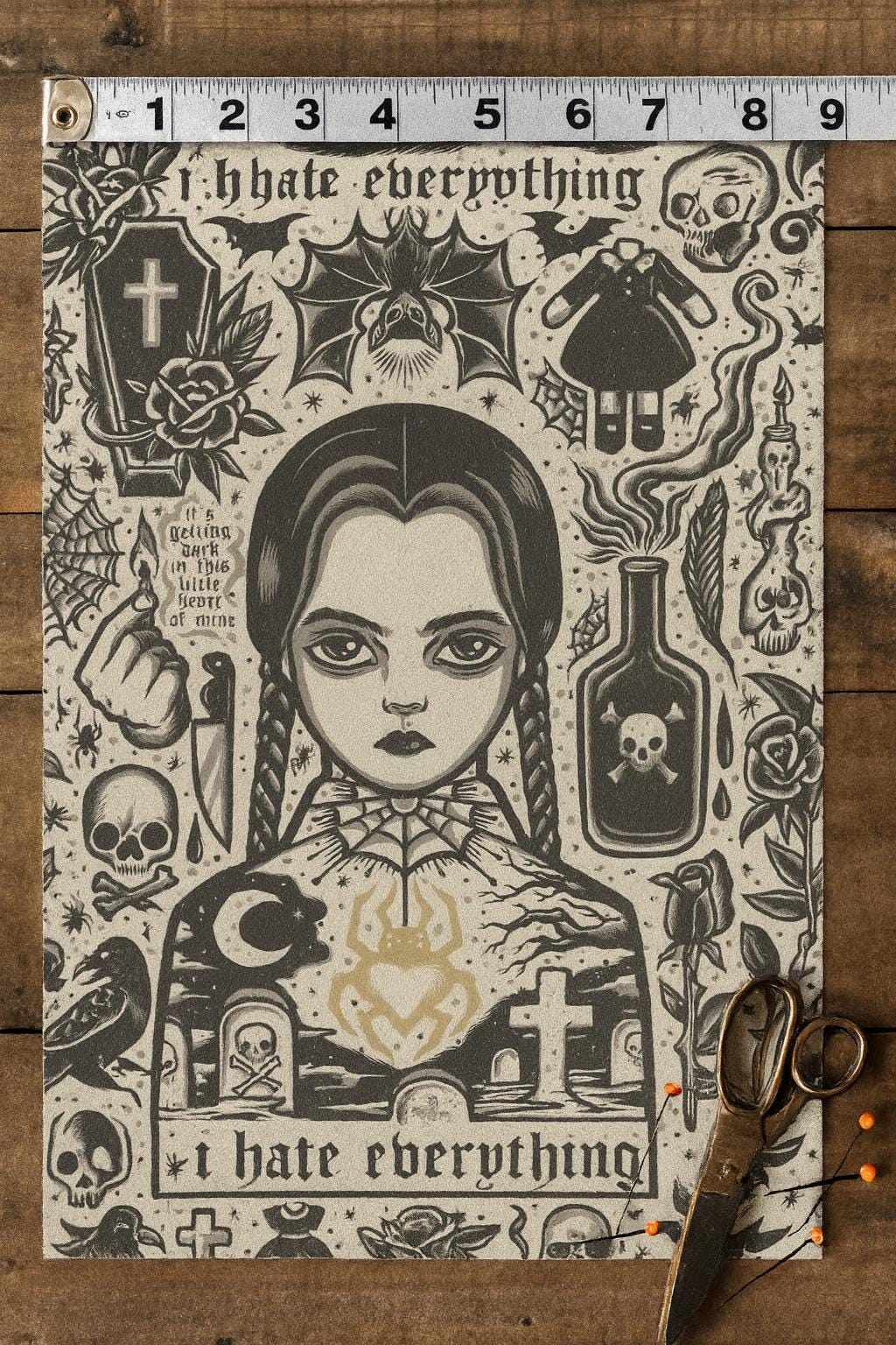 Addams Family Wednesday Fabric: 100% Polyester Print by Yard