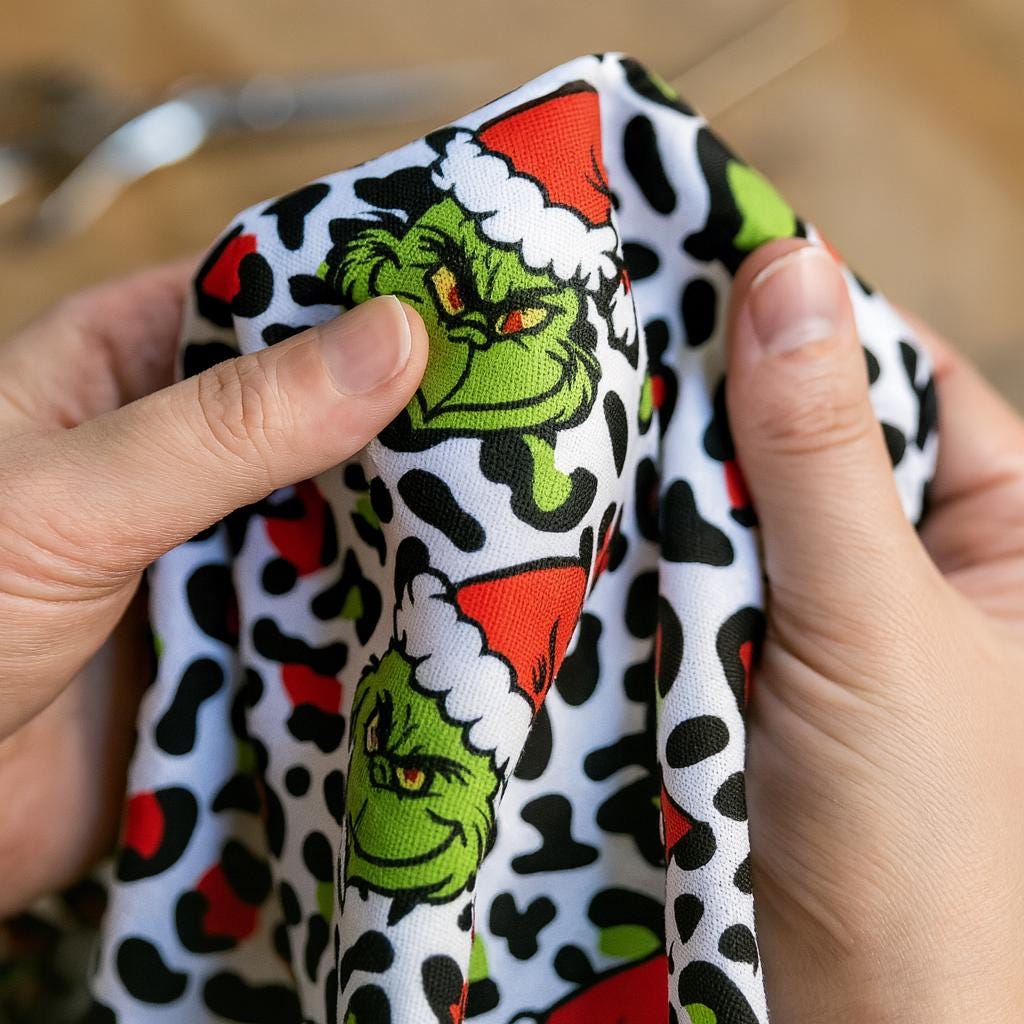 Grinch Whoville Christmas Fabric: Linen-Look Polyester, Holiday Decor