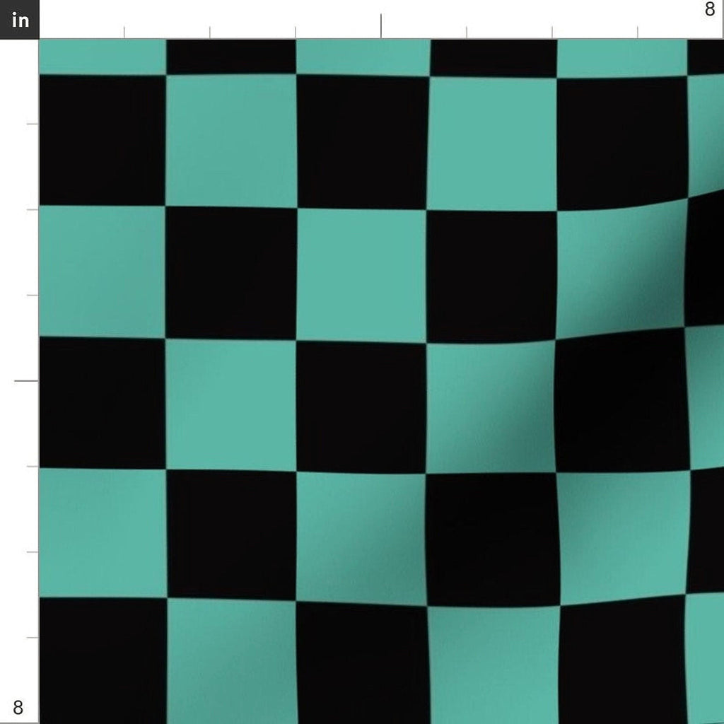 Anime Demon-Slaying Fabric: Black Blue Checkered Polyester fabric