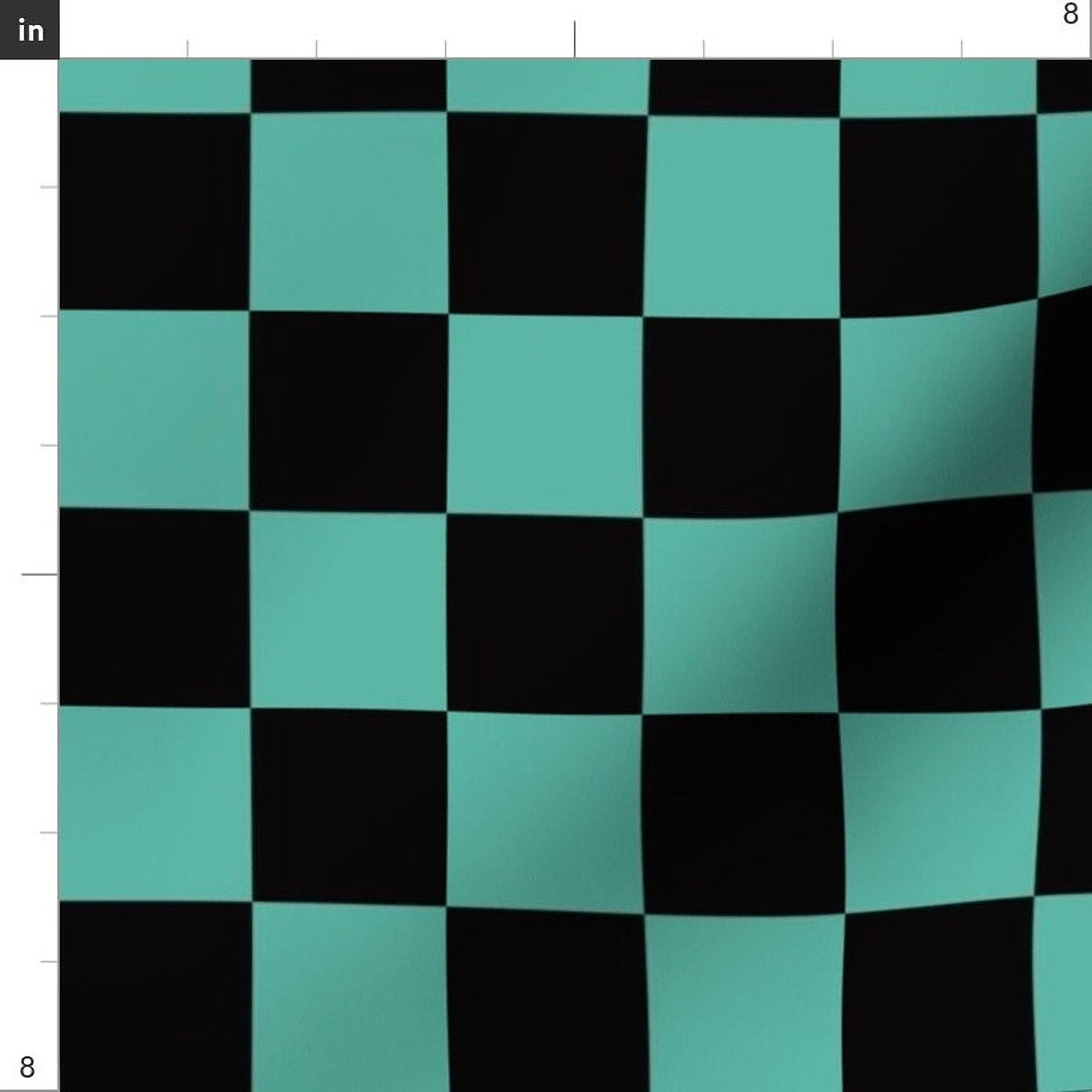 Anime Demon-Slaying Fabric: Black Blue Checkered Polyester fabric