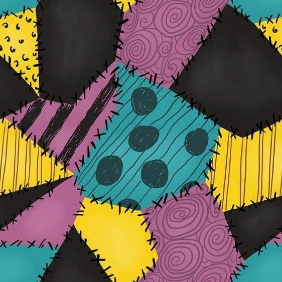 Nightmare Before Christmas Fabric: Sally Patchwork Print, Halloween Polyester Linen