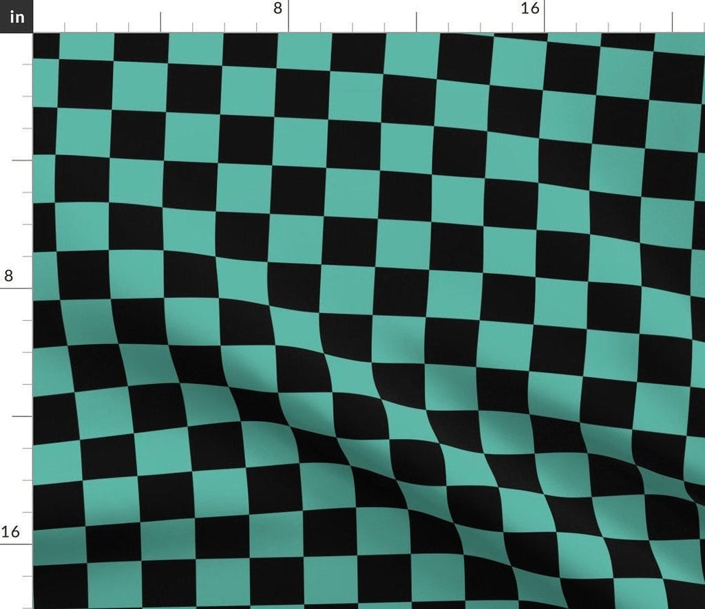 Anime Demon-Slaying Fabric: Black Blue Checkered Polyester fabric