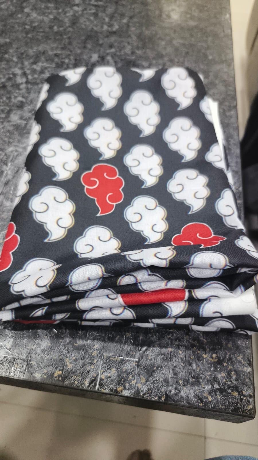 Anime Cloud Polyester Linen-Look Fabric - Black Red | 44 in Wide | Sold by the Yard | Cosplay, Quilting, Craft & Décor Material