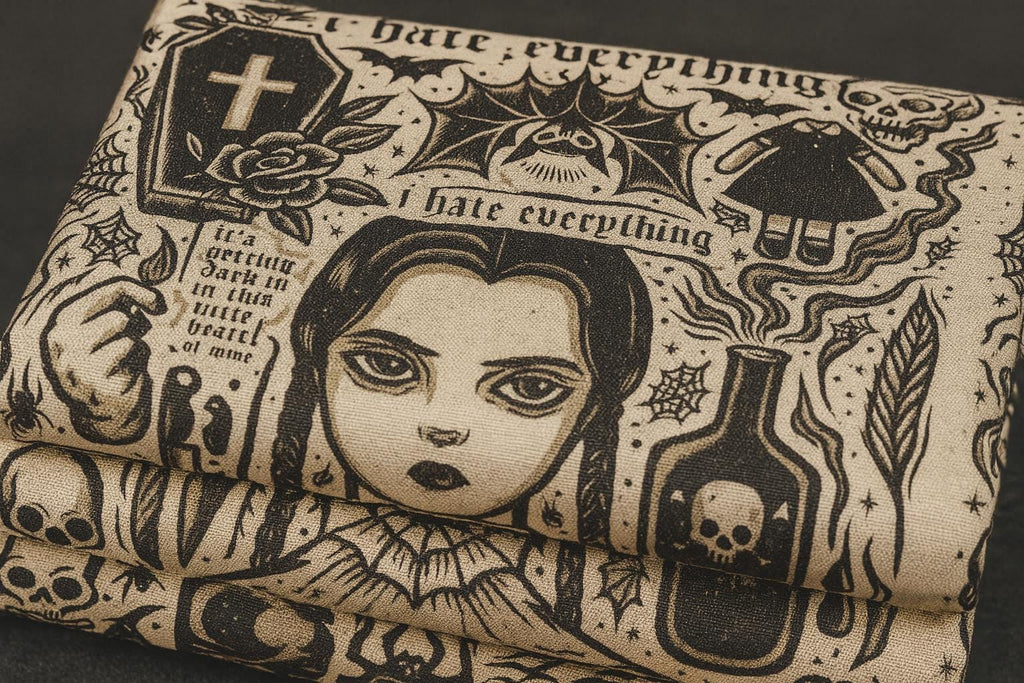 Addams Family Wednesday Fabric: 100% Polyester Print by Yard