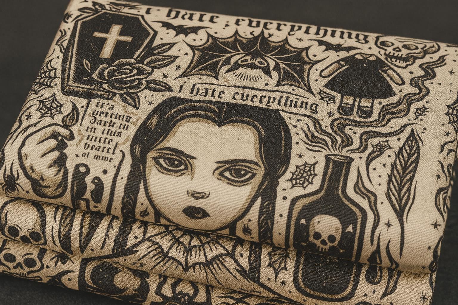 Addams Family Wednesday Fabric: 100% Polyester Print by Yard