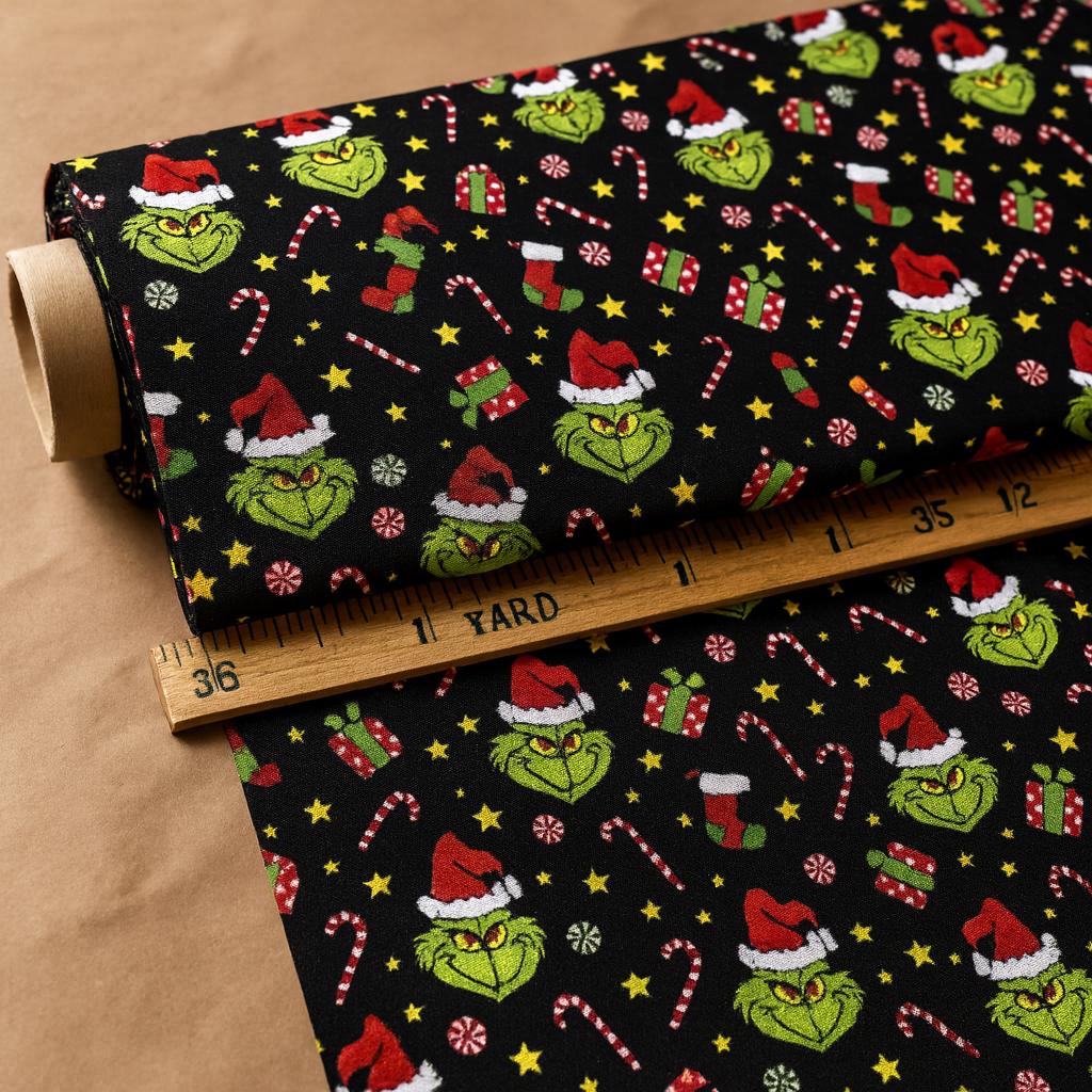 Grinch Whoville Christmas Fabric: Linen-Look Polyester for Sewing & Quilting