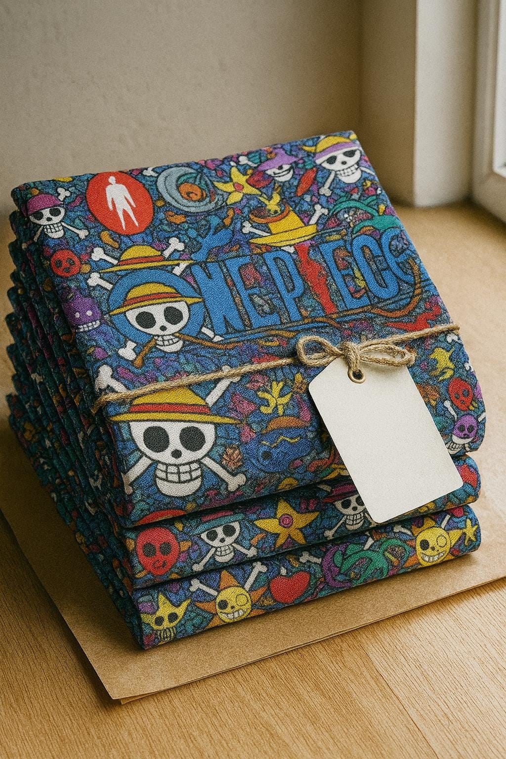 Anime Pirate Skull Fabric: Linen-Look Polyester for Sewing and craft making